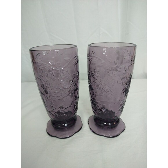 Set of 2 Princess House Amethyst Fantasia Purple Footed Iced Tea Tumblers 20oz - Picture 1 of 10